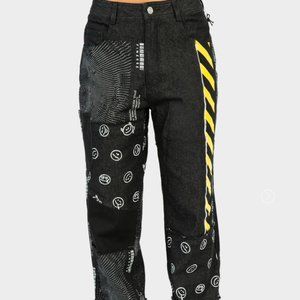 printed patchwork jeans